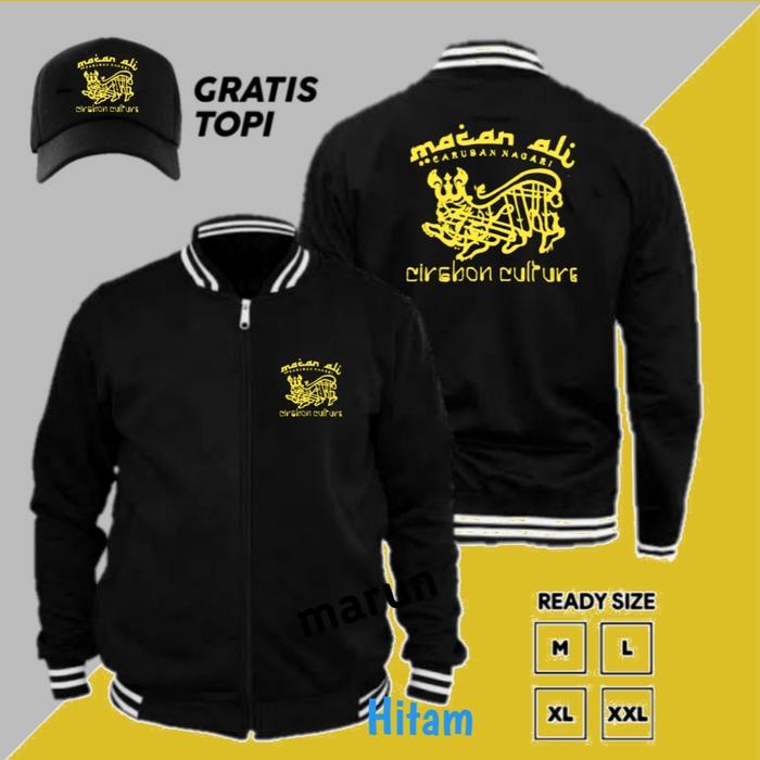 jaket versity macan Ali flus bonus topi Pria Sablon Zipper