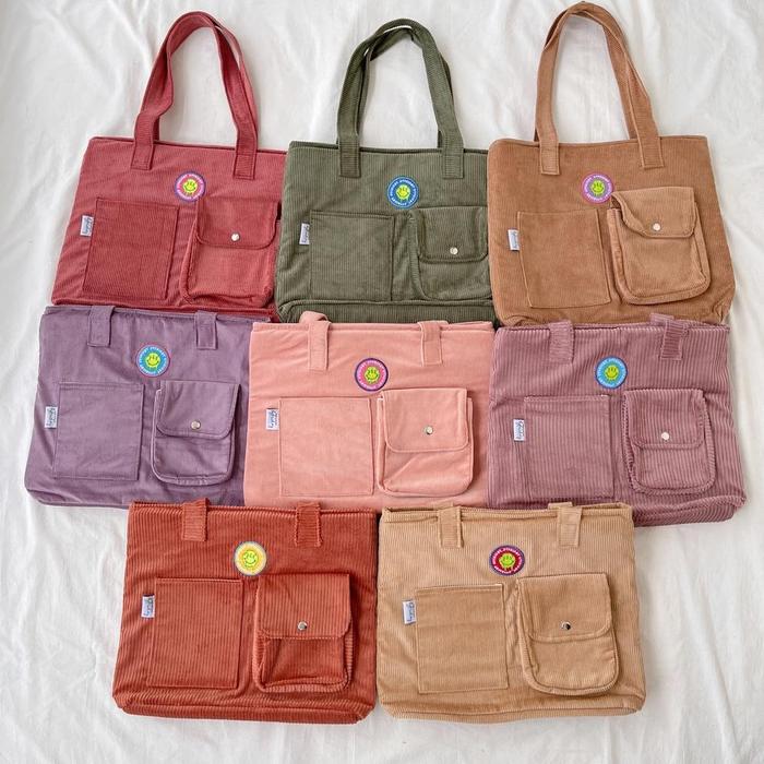 TAS SLEMPANG WANITA Stelle Corduroy Tote Bag -TERLARIS
