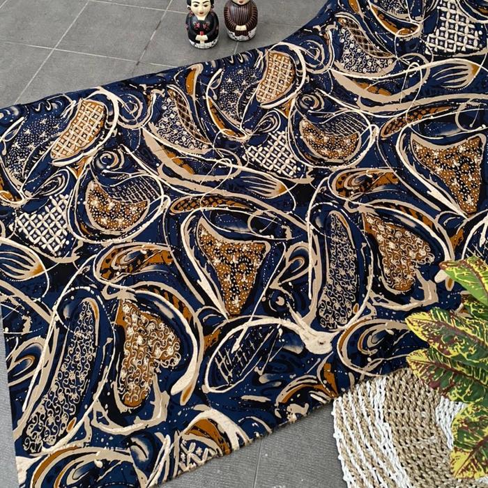 Kain Batik Solo motif abstrak biru navy