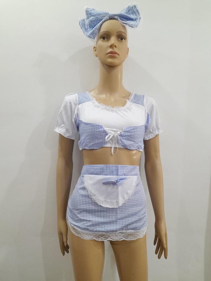 Lingerie Set Celemek Masak dengan motif kotak-kotak kecil