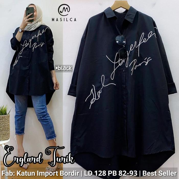 ENGLAND KEMEJA TUNIK ATASAN WANITA KATUN IMPORT MIX BORDIR LD 128CM