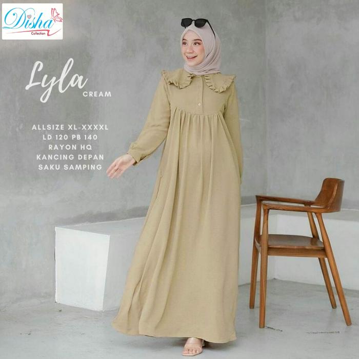 Gamis Lyla Dress Cream LD 120 Busui Rayon Premium High Fit XL Realpict Original