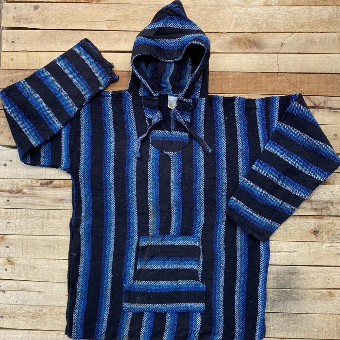 Mexican Baja Hoodie Blue Black Stripe Size XL