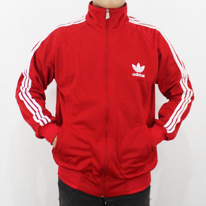 JAKET TRAINING PRIA - ADIDAS FIREBIRD - JAKET OLAH RAGA PRIA MERAH LIST PUTIH SIZE M L XL XXL XXXL -