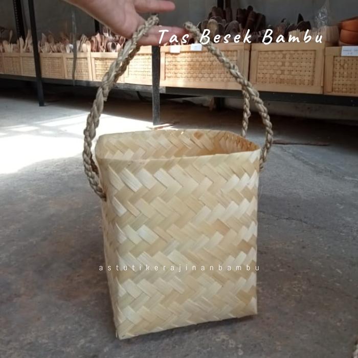TAS BESEK BAMBU NATURAL 15 x 15 t 18 cm / Tas Snack Tas Bambu Lucu Goodie Bag