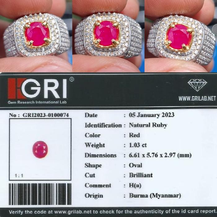 Natural HQ Batu Red Ruby Burma Birma Myanmar Mogok Heated-a 1.03 Cts