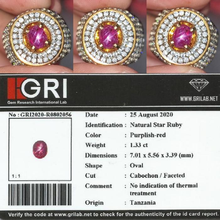Natural HQ Batu Purplish Red Star Ruby Tanzania No Treatment 1.33 Cts