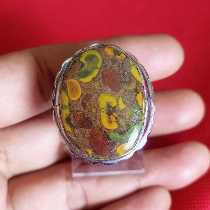 MultiColor Fruit Jasper Pancawarna Klawing 30x23x9 Ring Monel 8