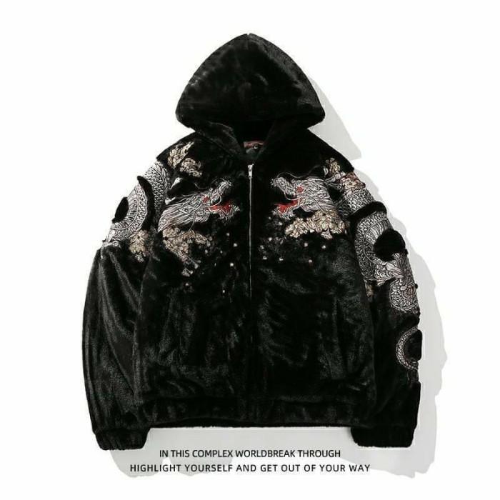 Sukajan Hoodie Oni Denim Velvet Dragon Arms