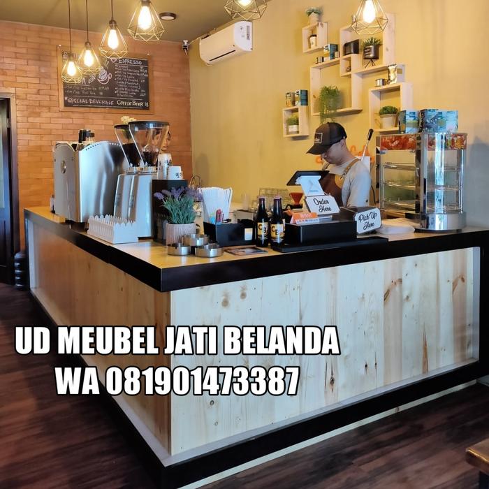 meja bar booth pameran meja partisi booth kayu jati minimalis modern