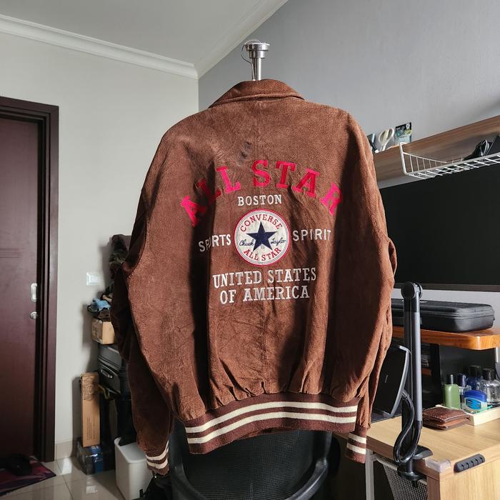 Leather Varsity Jacket Converse Brown