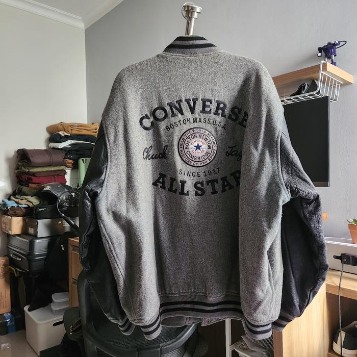 Leather and Wool Varsity Jacket Converse Grey Black