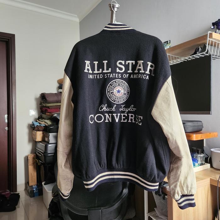 Leather and Wool Varsity Jacket Converse Black White