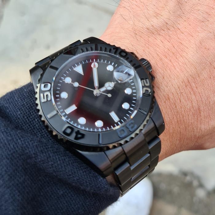 MOD SEIKO YACHT MASTER NH35 AUTOMATIC FULL BLACK CHAIN