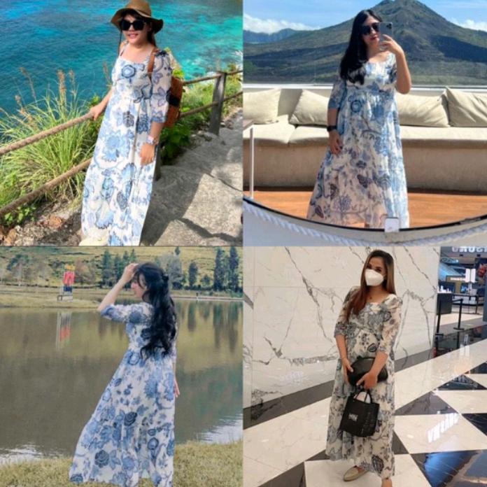 DRESS WANITA KOREA MAXI DRESS FLOWER BAJU PANTAI