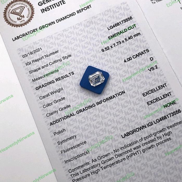 EMERALD - Lab Diamond CVD/HPHT asli berlian eropa. Serti IGI GIA