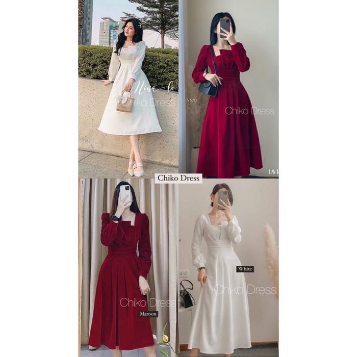 CHIKO KOREAN STYLE VINTAGE MIDI DRESS POLOS LENGAN PANJANG HIJAB FRIEN