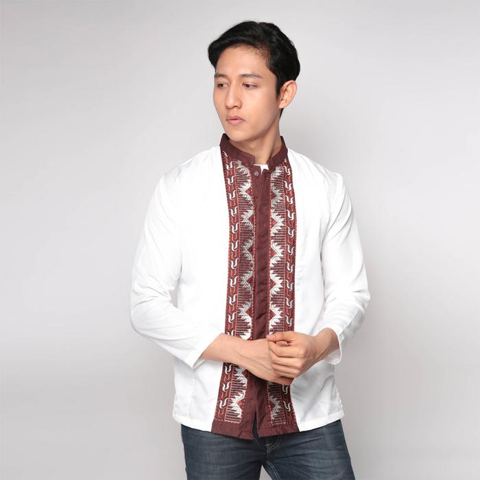 Baju Koko Lengan Panjang Casual Katun untuk Pria dengan Bordir Indah dan Kerah Mandarin Ukuran M L X