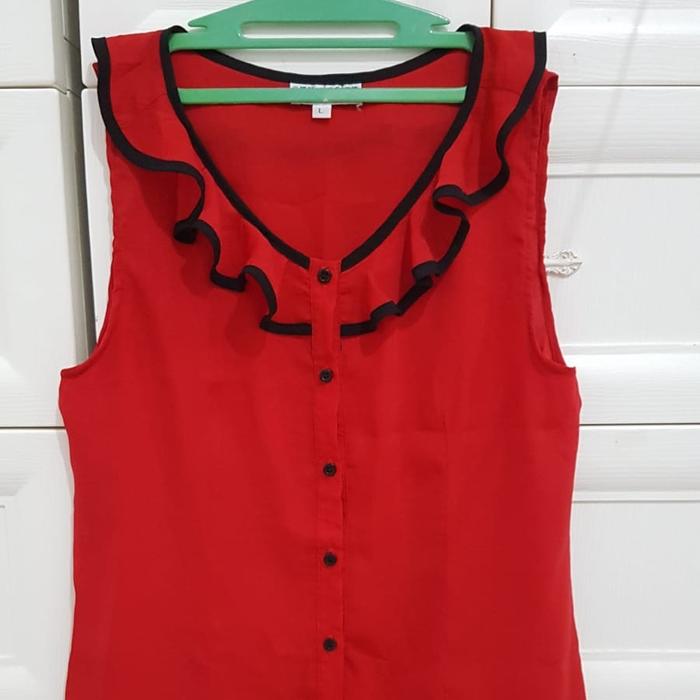 Kemeja wanita merah tanpa lengan Ann design size L