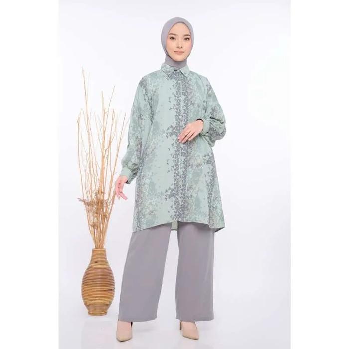 Tunik ZM Zaskia Mecca Yetta Grey Romansa Khatulistiwa Size XXL