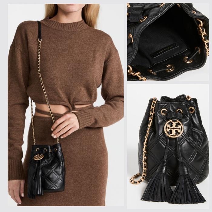 Tory Burch 74853 Fleming Soft Mini Bucket Bag Black Original