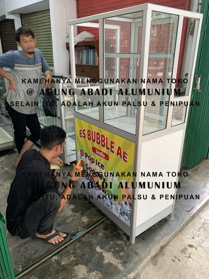 Booth Etalase Gerobak Alumunium Dagang Minuman Jus Pop Ice