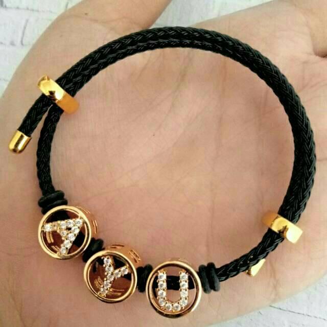 Gelang Tali kawat wanita Huruf Inisial Lapis Emas