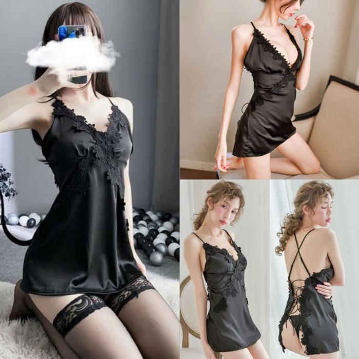 Sexy Lingerie Set Stocking Murah Baju Tidur Wanita TA1160 Hitam