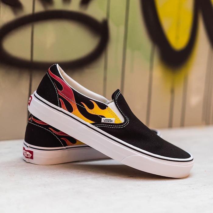 VANS SLIP-ON FLAME BLACK/WHITE CLASSIC ORIGINAL 100% - BNIB