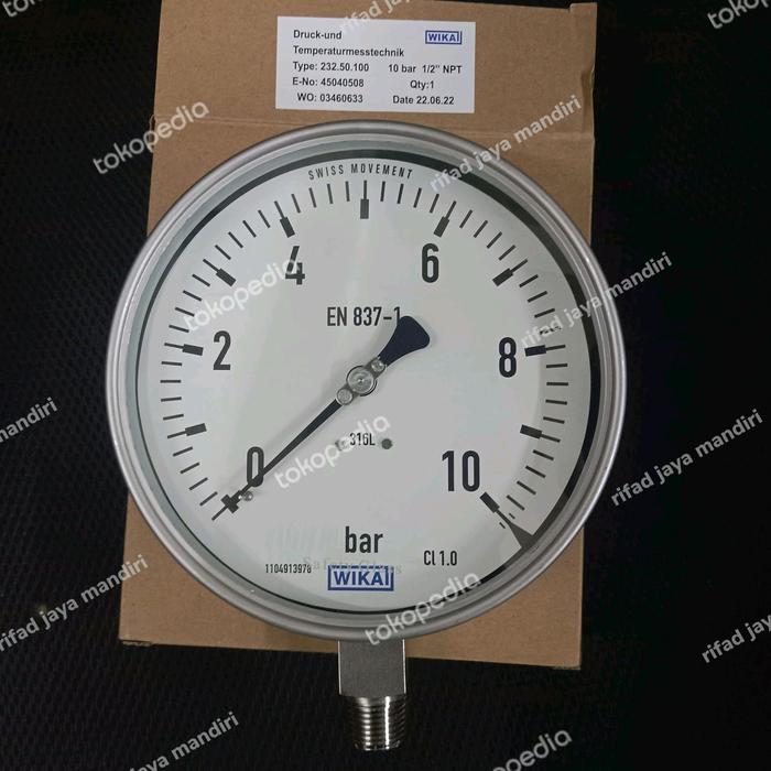 Pressure Gauge Wika 10 Bar size 6 inch full stainless (EN 837-1)