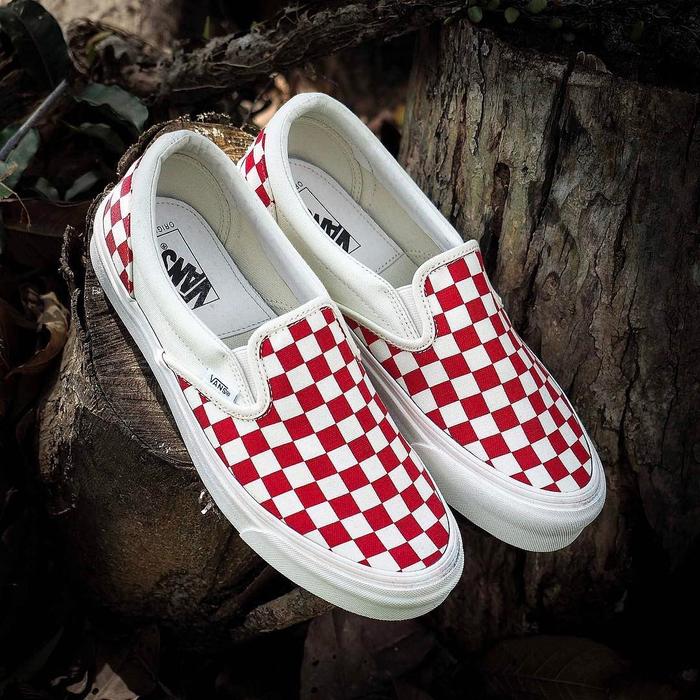 (DEADSTOCK) SALE BIG SIZE VANS SLIP-ON VAULT OG LX CHECKERBOARD RED 'SS2016 ORIGINAL 100% - BNIB
