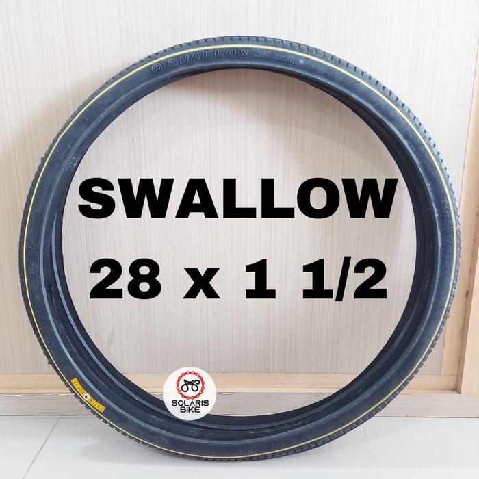 Swallow Ban Luar Becak Barang 28 x 1 1/2 4PR Nylon Hitam List Kuning Cocok untuk Rims 28 BECAK
