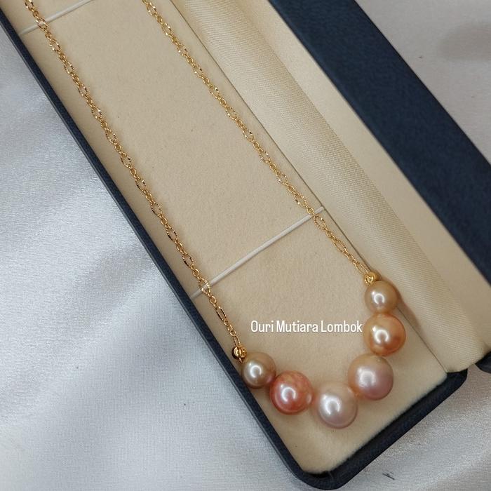 kalung emas 16 karat mutiara Laut Pink Asli lombok