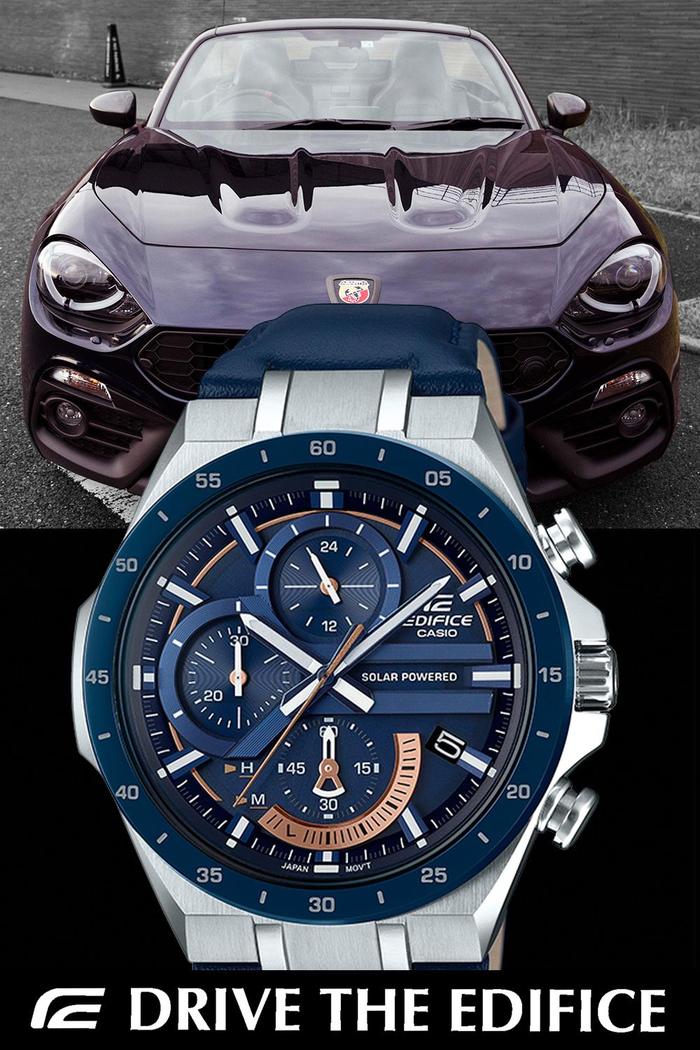 Jam Tangan Pria Casio EDIFICE EQS-920BL-2A EQS-920 Chronograph Silver Navy Leather