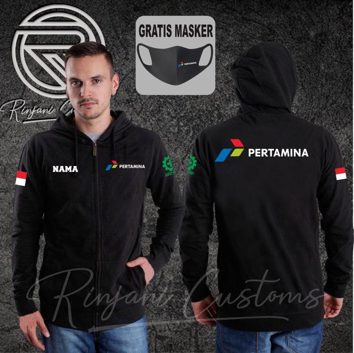 JAKET HOODIE PERTAMINA GRATIS PAKAI NAMA DAN MASKER - PERTAMINA BUMN