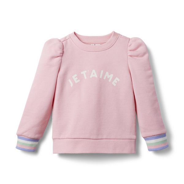 Janie and Jack Je T'Aime Puff Sleeve Sweatshirt