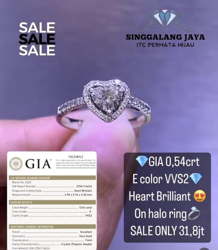 SALE Cincin Berlian Eropa GIA 0,54CRT E Color VVs2 WhiteGold 750