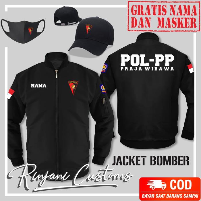 JAKET BOMBER SATPOL PP GRATIS NAMA DAN MASKER - POL PP PRAJA WIBAWA