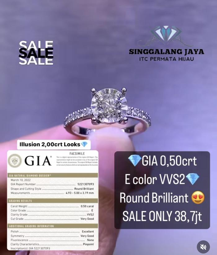 SALE Cincin Berlian Eropa GIA 0,50crt E Color Vvs2 Whitegold 750