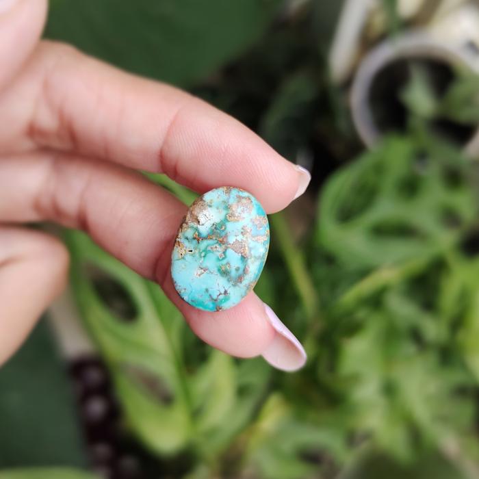 Batu Pirus Biru Asli Natural Phyrus bentuk oval polos A