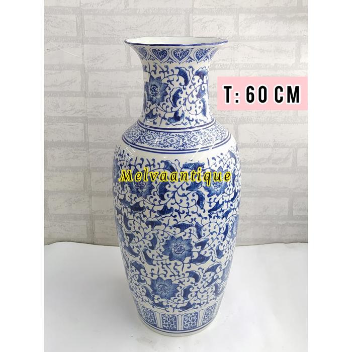 Guci Xiu Juan Keramik Biru Putih tinggi 60 cm