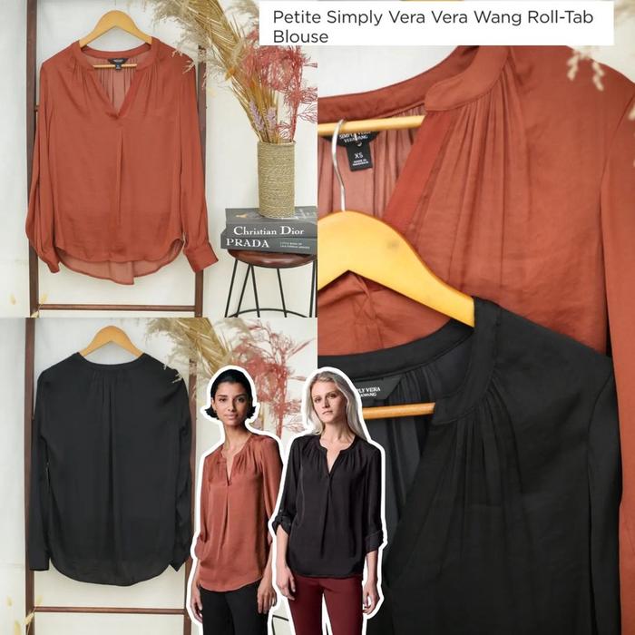 Simply Vera Wang Roll Tab Sateen Blouse Ori - satin lengan panjang