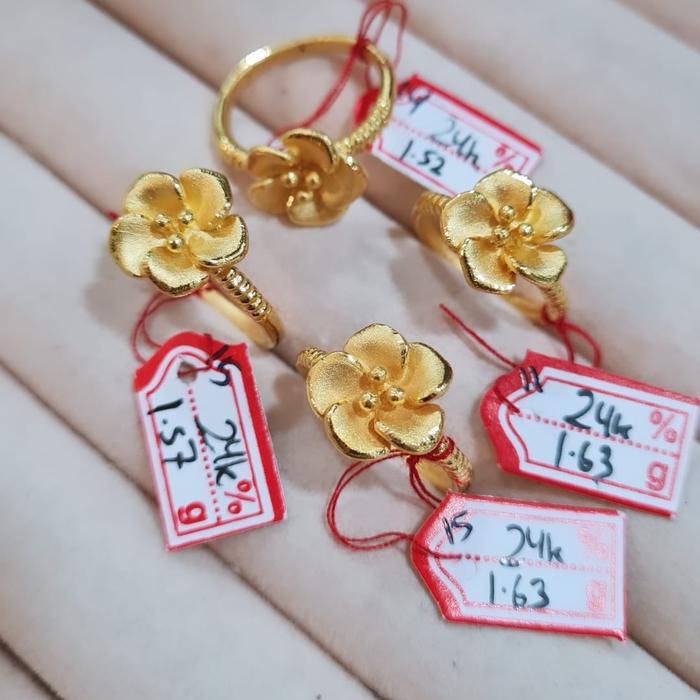 cincin emas 24k hongkong 999 full emas charm motif bunga melati