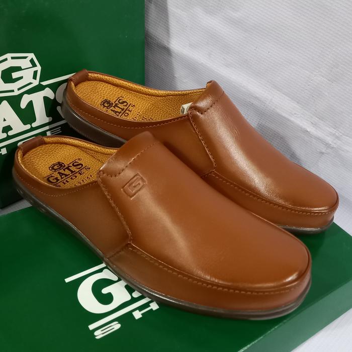 sepatu sandal slop pria kulit asli Gats NB 0002 original brown