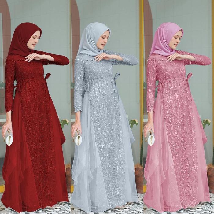 Termurah Maxi Dress Gamis Brokat Mela Dress Brukat Tulle Kekinian