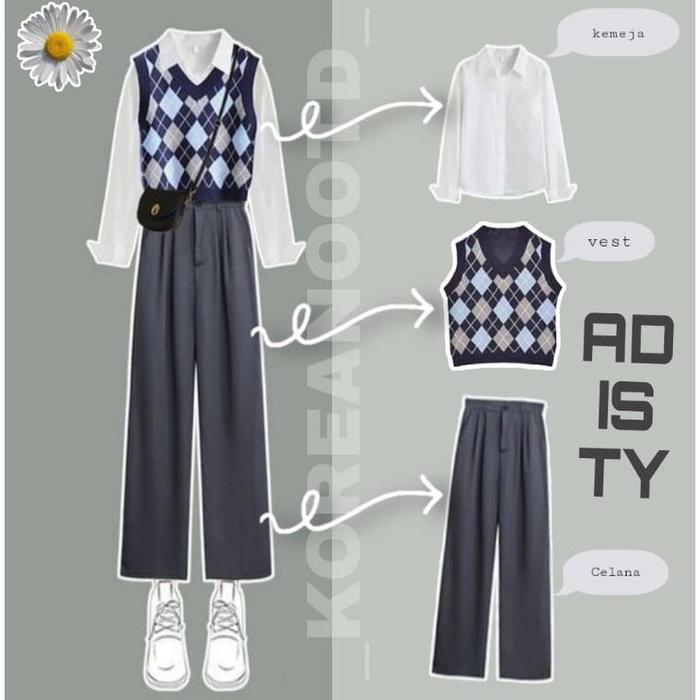 One Set Outfit Korea Wanita, Outfit Ulzzang, Ootd Korea Wanita, Korean