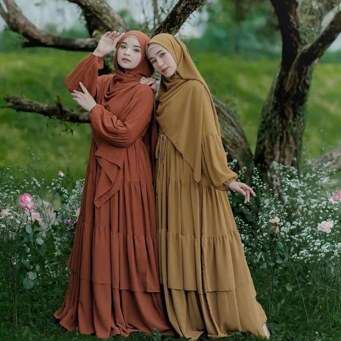 Haura Dress By Gerai.Aliyah - Gamis Set Hijab Bahan Ceruti Lengan