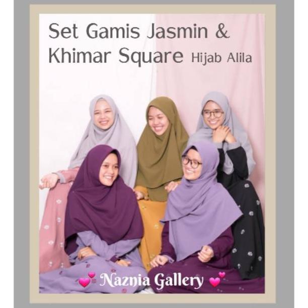Set Gamis Jasmine Dan Khimar Square Hijab Alila | Daily Outfit Gamis