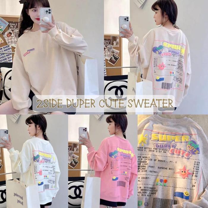 Duper Cute 2Side Sweater Crewneck Wanita Korean Style Sweter Fashion