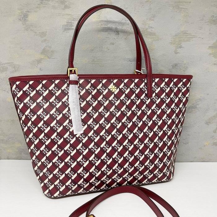 TAS TB GEO LOGO MINI TOTE CRIMSON RED LOGO ALL OVER